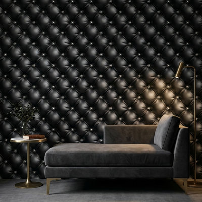 Luxury Tufted Wallpaper Modern Black Diamond Mural