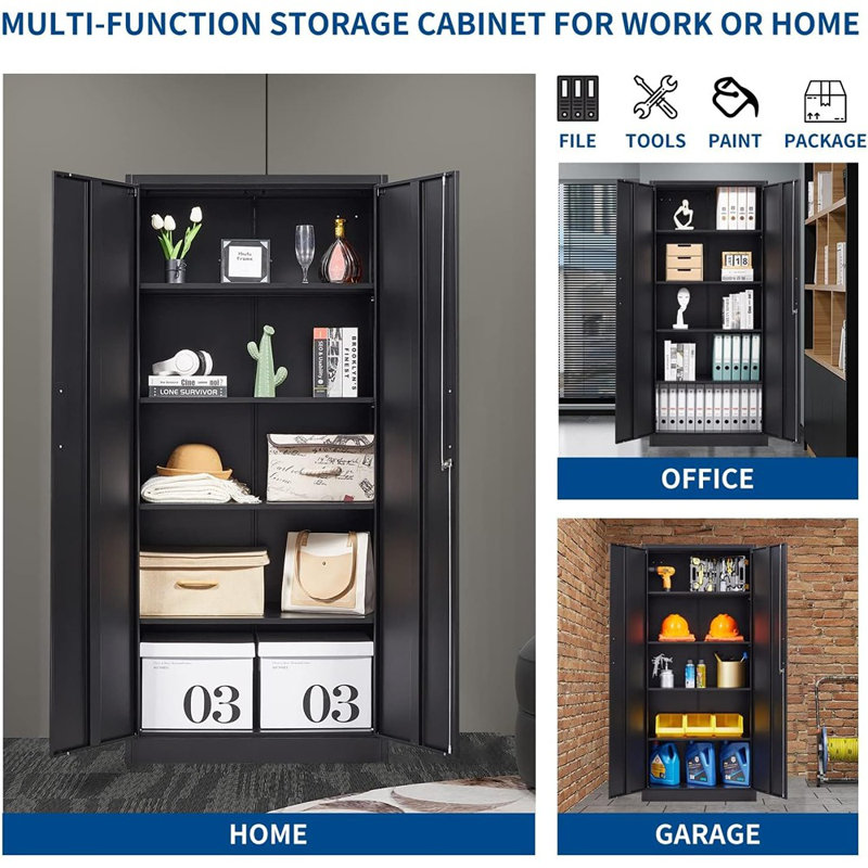 Metal Storage Cabinet-71” Tall Steel File Cabinets With Lockable Doors And Adjustable Shelves-Steel Storage Cabinet For Home, School, Office, Garage