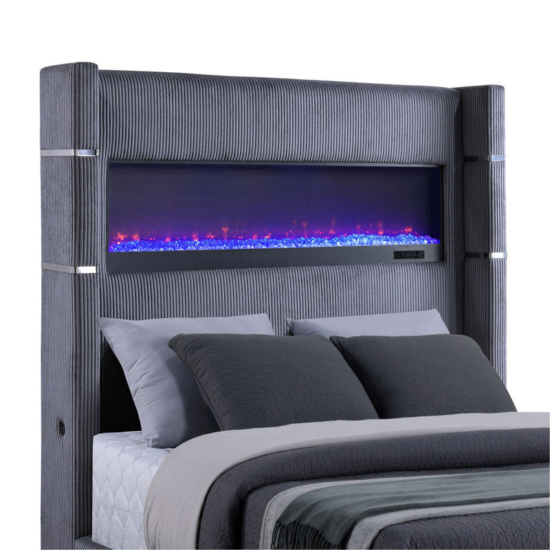 Lit tapissier avec tête de lit, Très grand lit, Gris