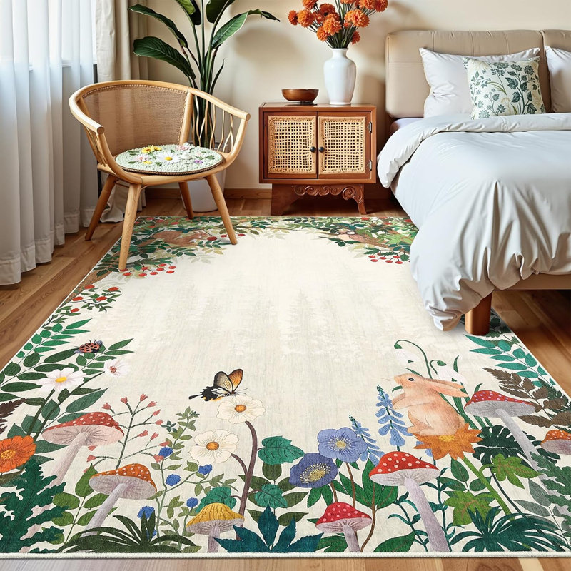 2x6 Washable Kitchen Rug, Non-Slip Jungle Animal Print, Low Pile, Stain-Resistant for Hallway, Entryway, Bathroom, Black