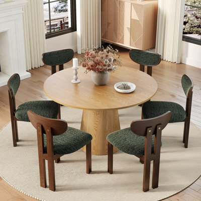 Ensemble de table de salle à manger à piédestal rond avec chaises rembourrées en bois massif de chenille