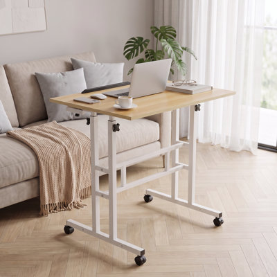 Mobile Standing Desk, Height Adjustable Sit-Stand Table Computer Desk, Rolling Laptop Cart for Home Office