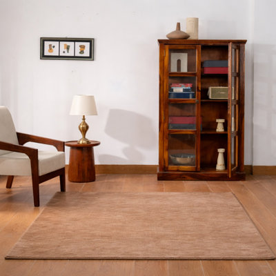 Hand Knotted Loom Wool Eco-Friendly Area Rugs - Square, Camel Color, Plain Solid Design, High Pile Thick Handmade Anti Skid Area Rugs for Living Room, Bed Room