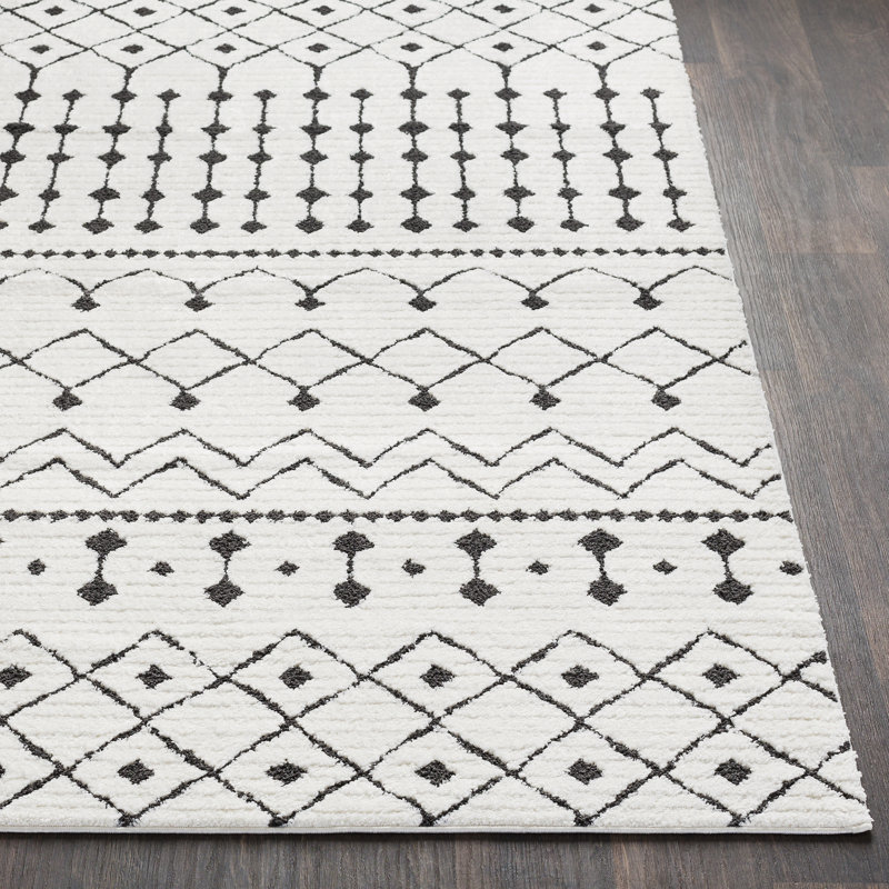 Junious Geometric Black/Charcoal/White Area Rug, Runner 2'7" x 10'