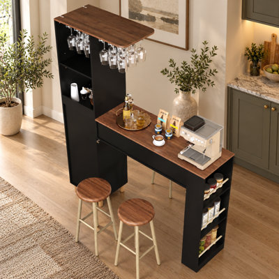 Table de bar moderne de 46 pouces avec meuble à vin et porte-verres