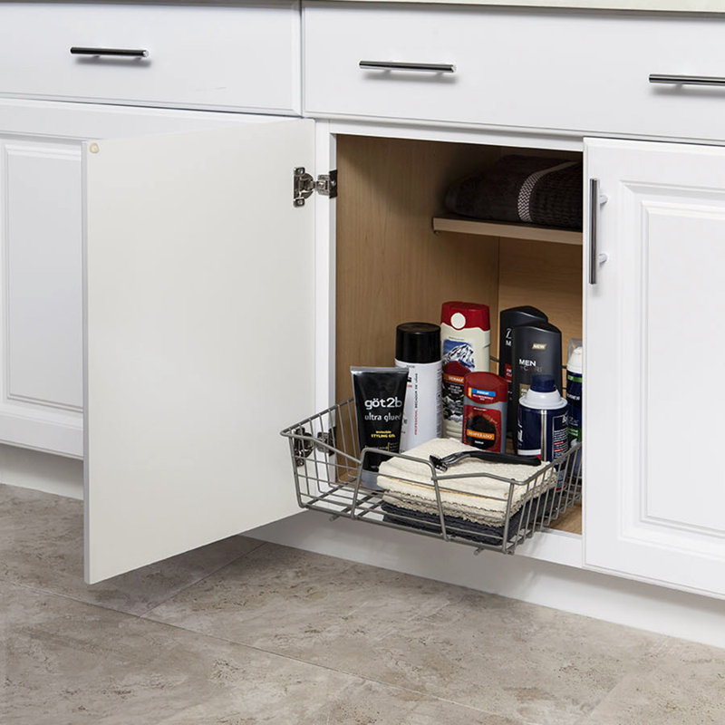Nickel-Finish Steel Pull-Out Cabinet Organizer, 13.5"