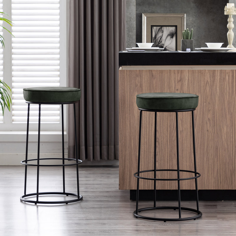 Figueiredo Upholstered Counter Stool with Metal Frame, Vert