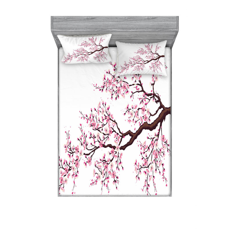 Microfiber Floral Sheet Set, Queen Sheet Set with Fitted Sheet