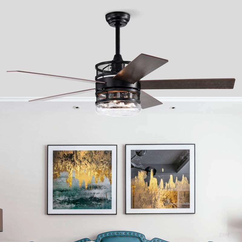 Ventilateur de plafond avec 52 pales 52 pouces avec télécommande et abat-jour en verre (télécommande optionnelle) - noir mat