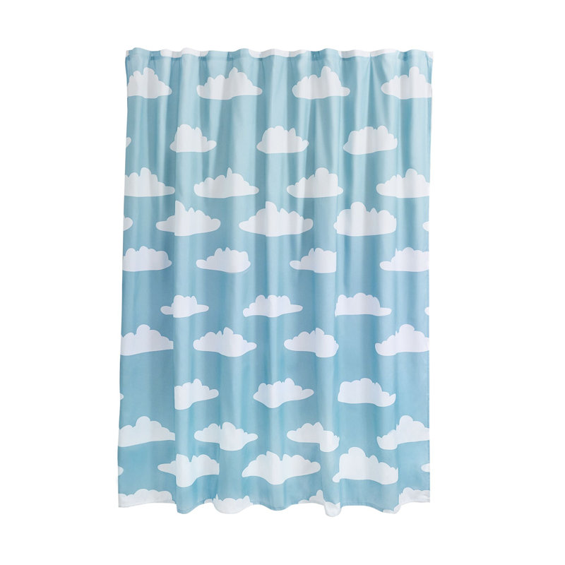 iDesign Fabric Shower Curtain with Cloud Pattern Water-Resistant, Blue