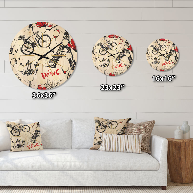 Horloge murale Paris Eiffel Hearts I, Petit
