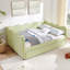 Lit de jour deux places avec lit gigogne simple, port USB, design ondulé, sans sommier, tissu en lin, vichy-765474547