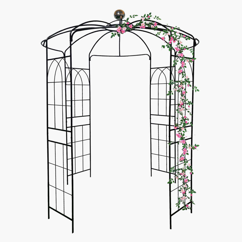Minuka 114.08'' H x 81.18'' W Iron Arched Trellis, Black