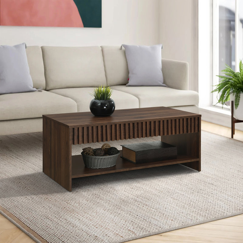 Abdel 39.4" W Mid Century Modern Rectangular Coffee Table, Walnut