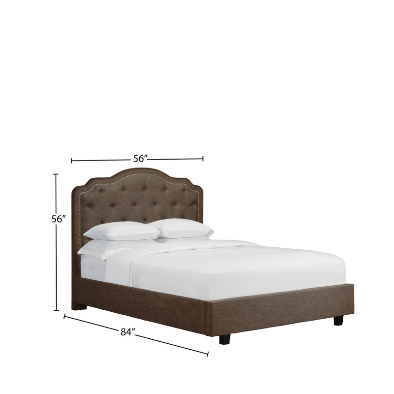 Lit plateforme en tissu d’ameublement Stoltz, Double, Similicuir - caramel