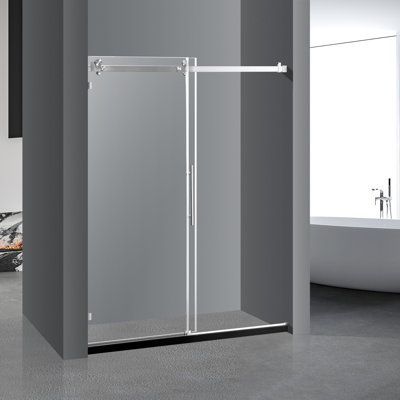 Porte de douche 60 po x 76 po, verre trempé 3/8 po, nickel brossé, rail carré, gros rouleaux, autonettoyant, imperméable, porte de salle de bain 60 po x 76 po, finition nickel, accès