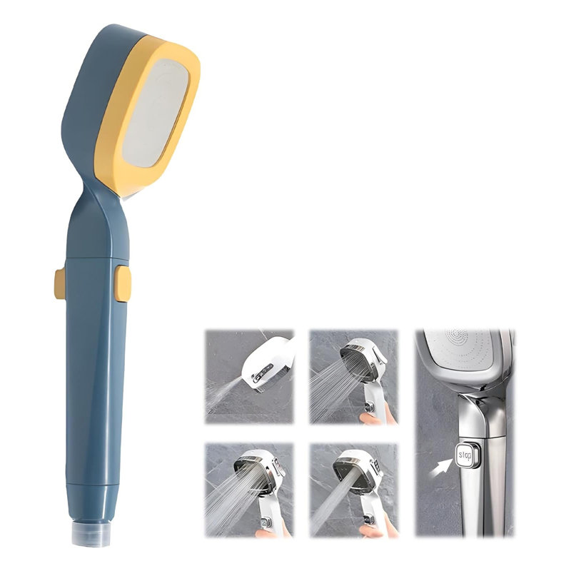 4- Handheld Pressurized Shower Head With Pause, Navy