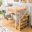Lit mezzanine double en métal avec garde-robe, bureau, tablettes de rangement, blanc