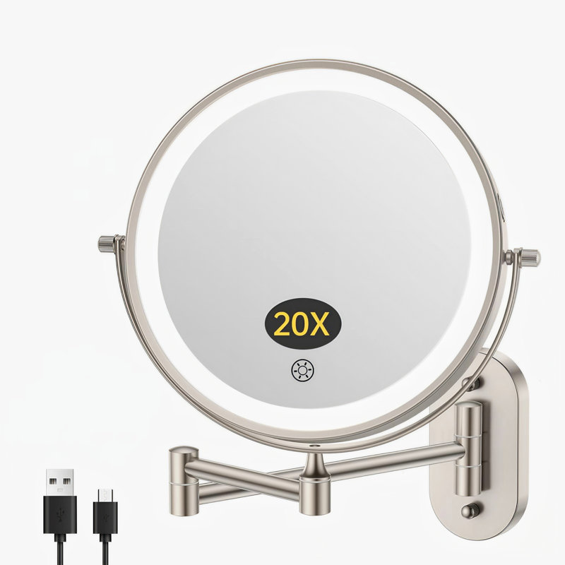 Miroir de maquillage mural Teejay, Nickel