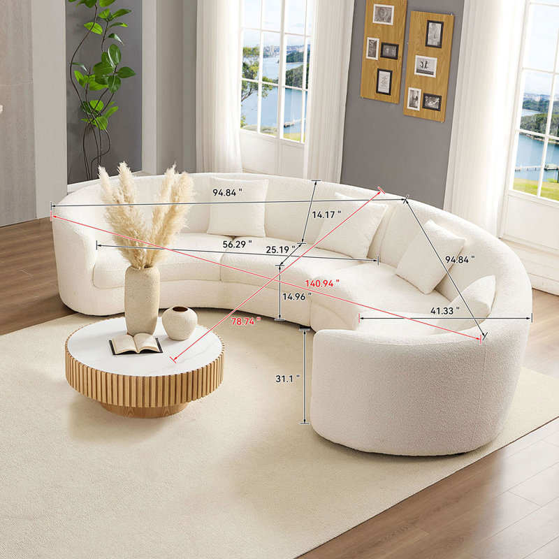 Canapé modulaire incurvé contemporain à dossier serré Contemporary, canapé rembourré avec 4 coussins, 4