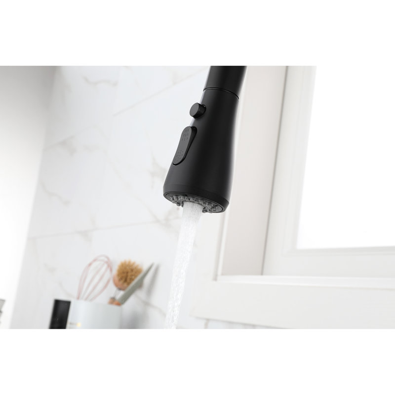 Robinet de cuisine avec douchette rétractable, apparence en acier inoxydable noir mat, buse rotative à 360 °, poignée simple pour le contrôle et la gestion de l'eau, ajustement efficace de la température d'alimentation