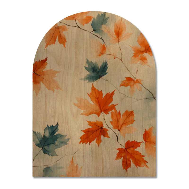 Décoration murale en bois arqué « Feuilles d'érable d'automne » - Feuillage orange, H 24 po x l 18 po, Arche