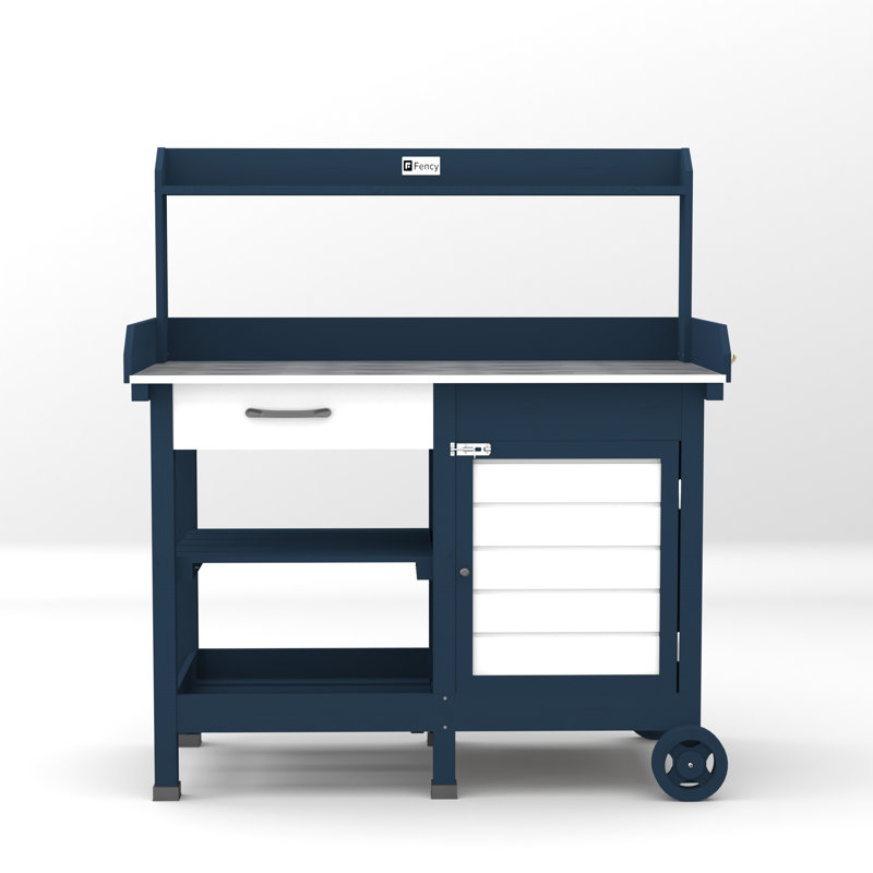 Banc de jardin en bois, Bleu foncé/blanc