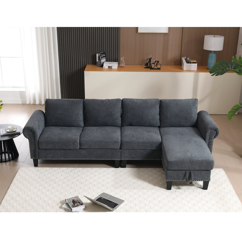 Tissu 4: en forme de L avec rangement pour lit de salon moderne: canapé modulaire, Polyester gris