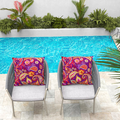 Ensemble de 2 coussins imperméables réversibles pour l'intérieur et l'extérieur avec taie d'oreiller