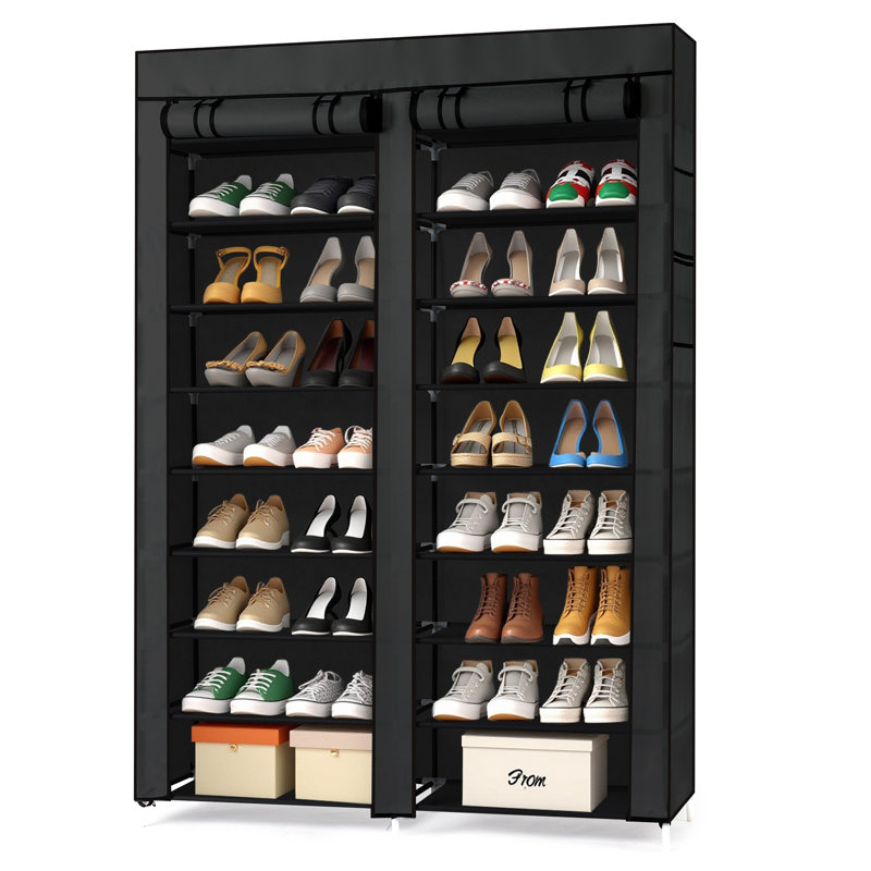 Armoire à chaussures à double rangée 10 couches, Noir, noir, noir, noir