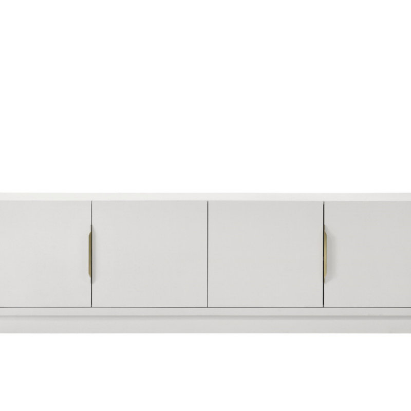 Carrington 70-Inch Wide 4-Door TV Stand With Adjustable Shelves, Cable Management, And Gold Finish Handles For Elegant Entertainment