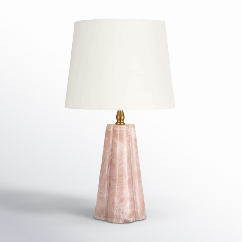 Pink and White Swirl Resin Table Lamp with Brass Accent