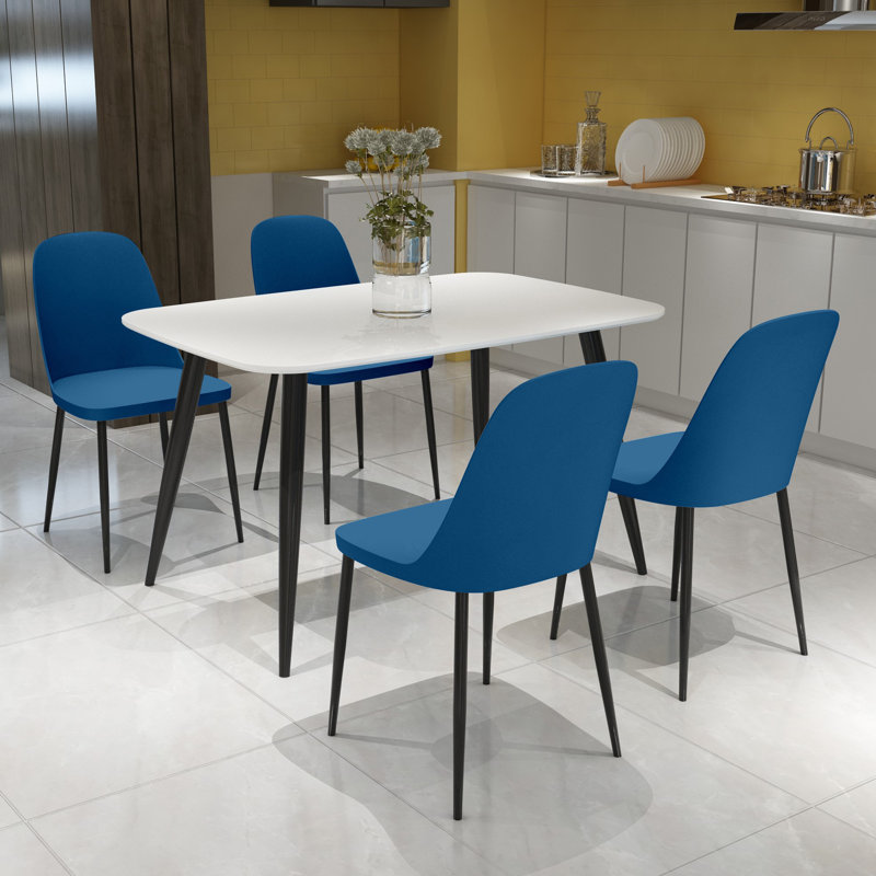 Aspen 5-Piece Casual Dining Set - Rectangular Table & 4 Plastic Duo Chairs, Blue, Gray