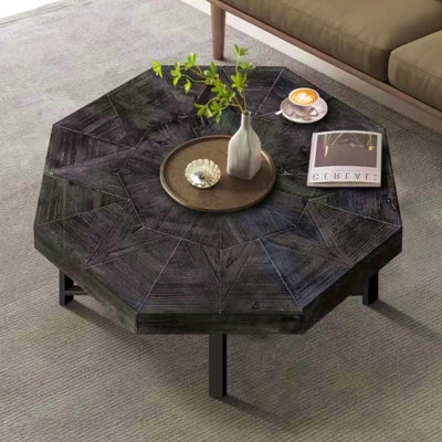 Table basse octogonale en bois avec patchwork de style campagnard 30 pouces