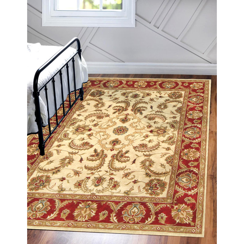 Hand Tufted Classic Design Persian Ivory & Red Floral Wool Area Rug - 8'x11'