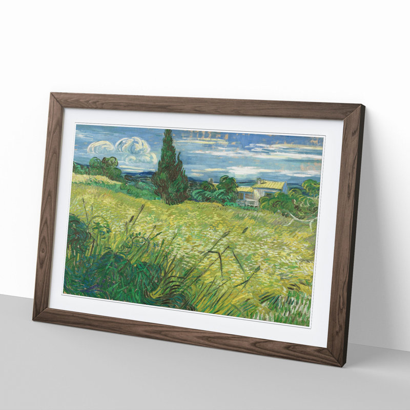 Green Field by Vincent Van Gogh - Picture Frame Painting, 36cm H x 48cm W x 2cm D, Walnut Framed