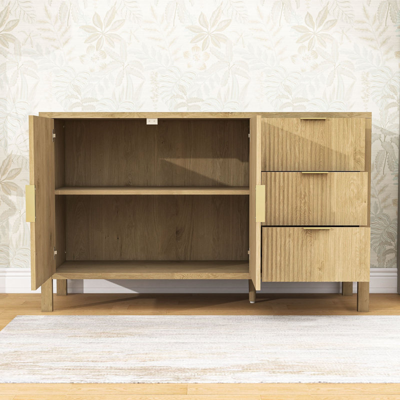 Buffet avec 3 tiroirs, tablettes et crochets, Naturel