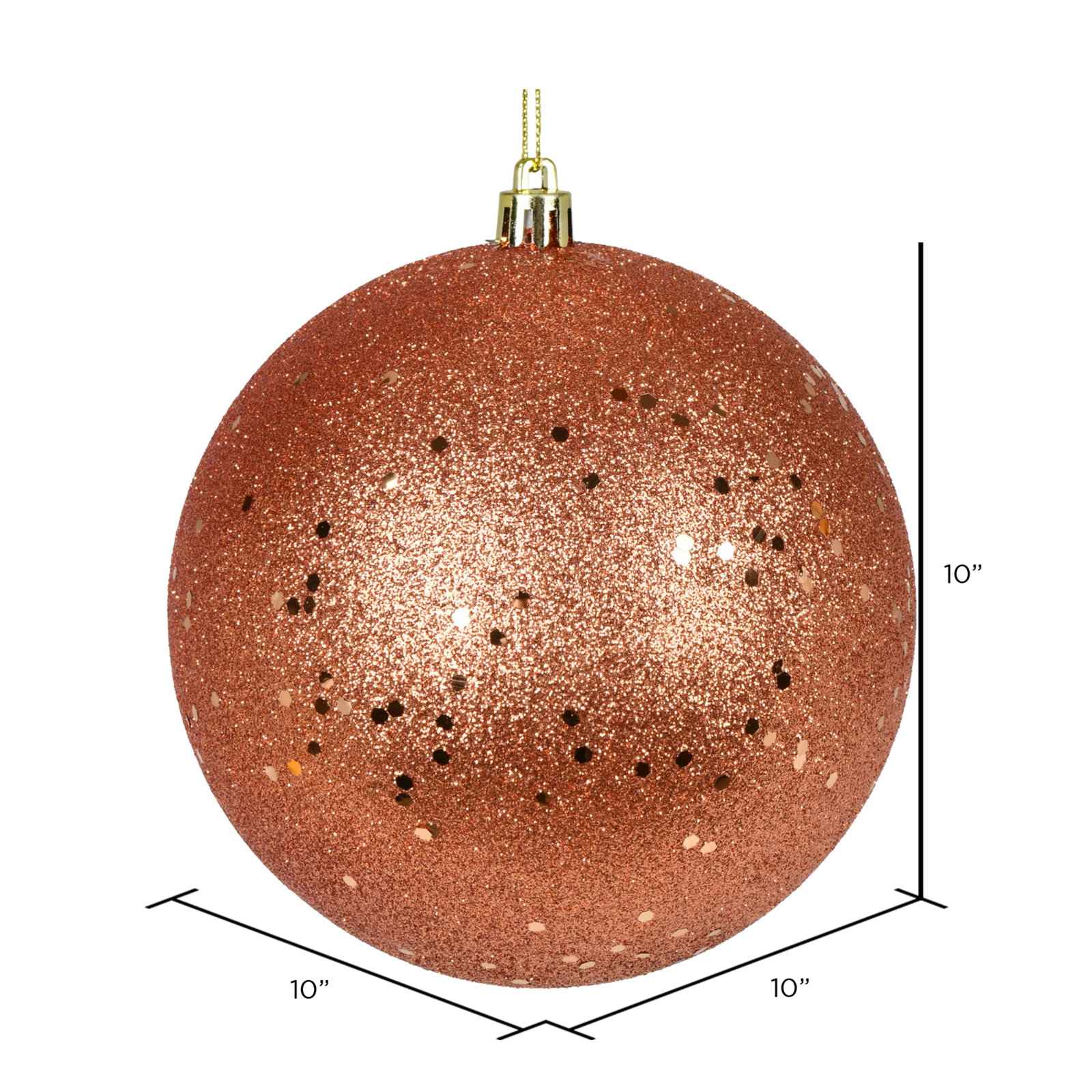 Holiday Décor Ball Ornament, 8" H x 8" W x 8" D, Coral Sequin