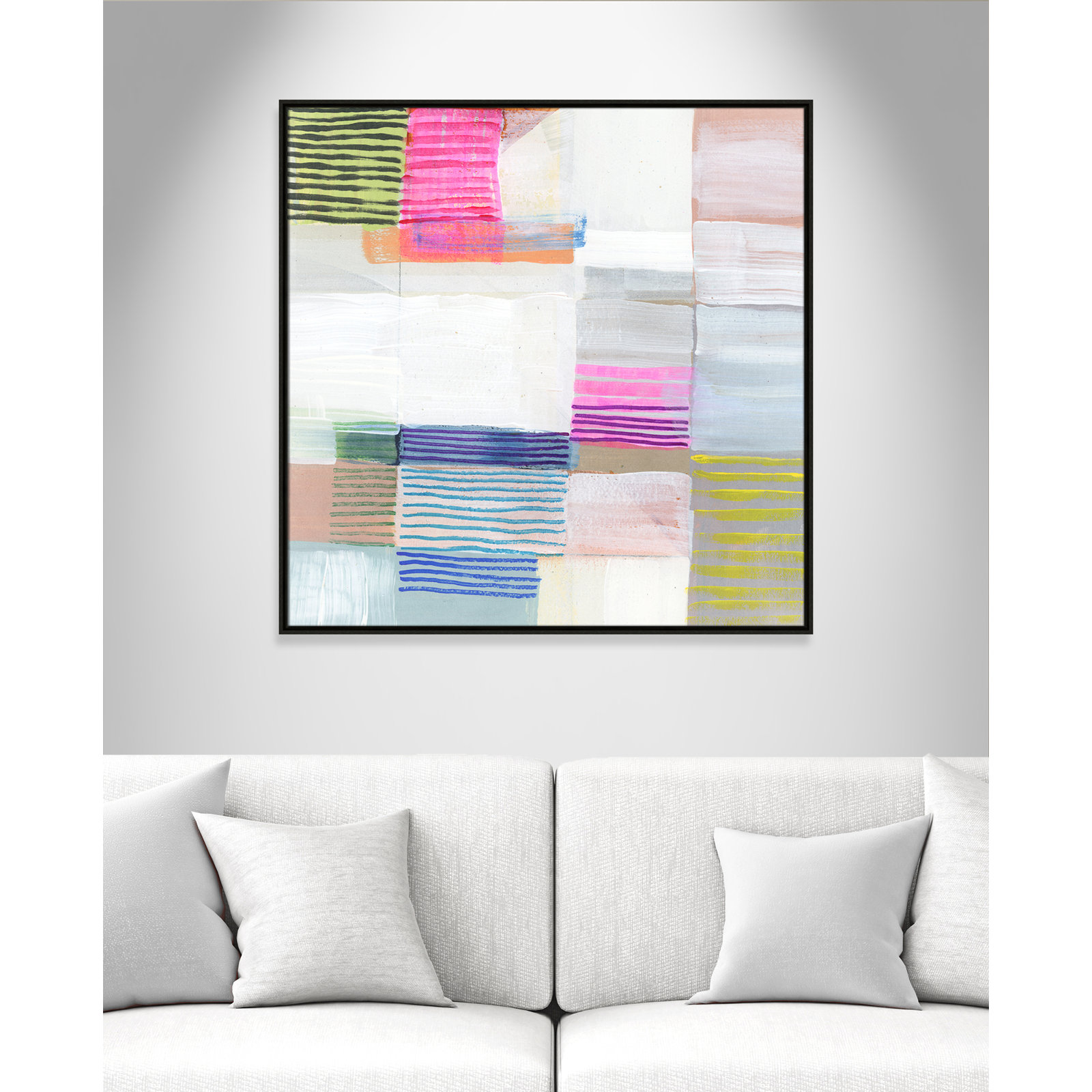 Bright Net I by Cartissi - Floater Frame Painting on Canvas, 37.5" H x 37.5" W x 2" D, Espresso Framed