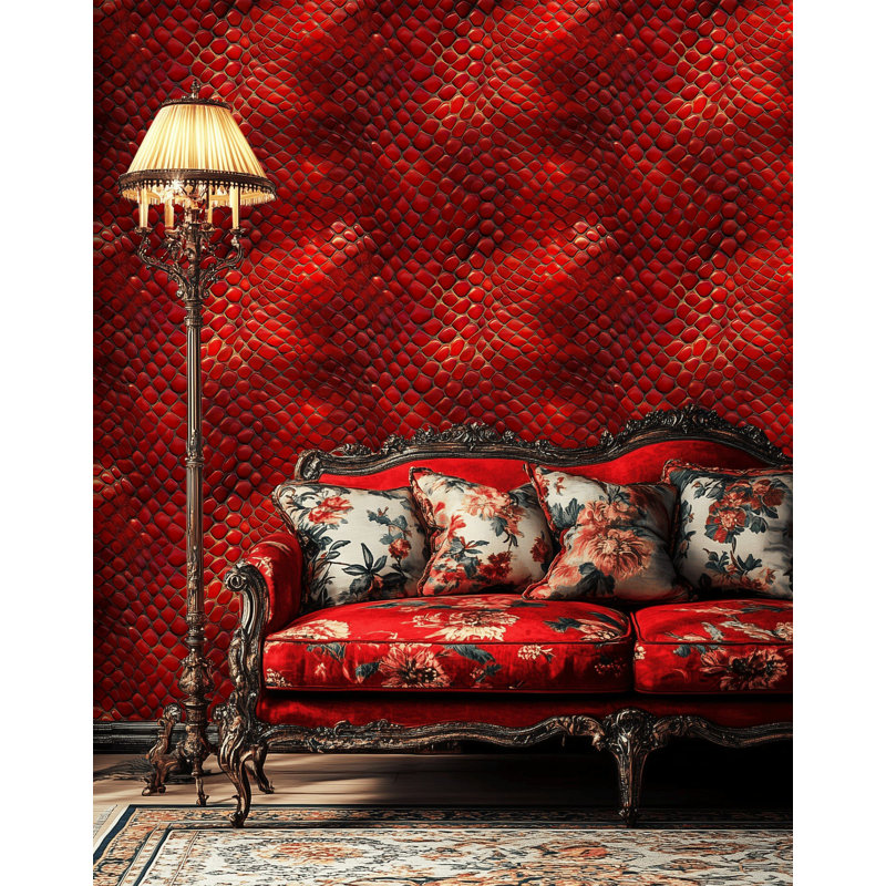 Red Snake Skin Wallpaper Textured Peel And Stick Exotic Wall Mural