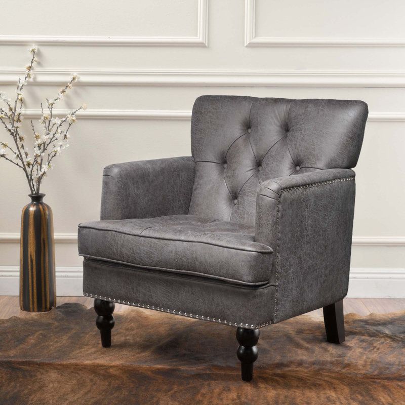 CHAISE CLUB TUFFÉE PAR HARRISON, Slate Microfiber/Microsuede, Noir