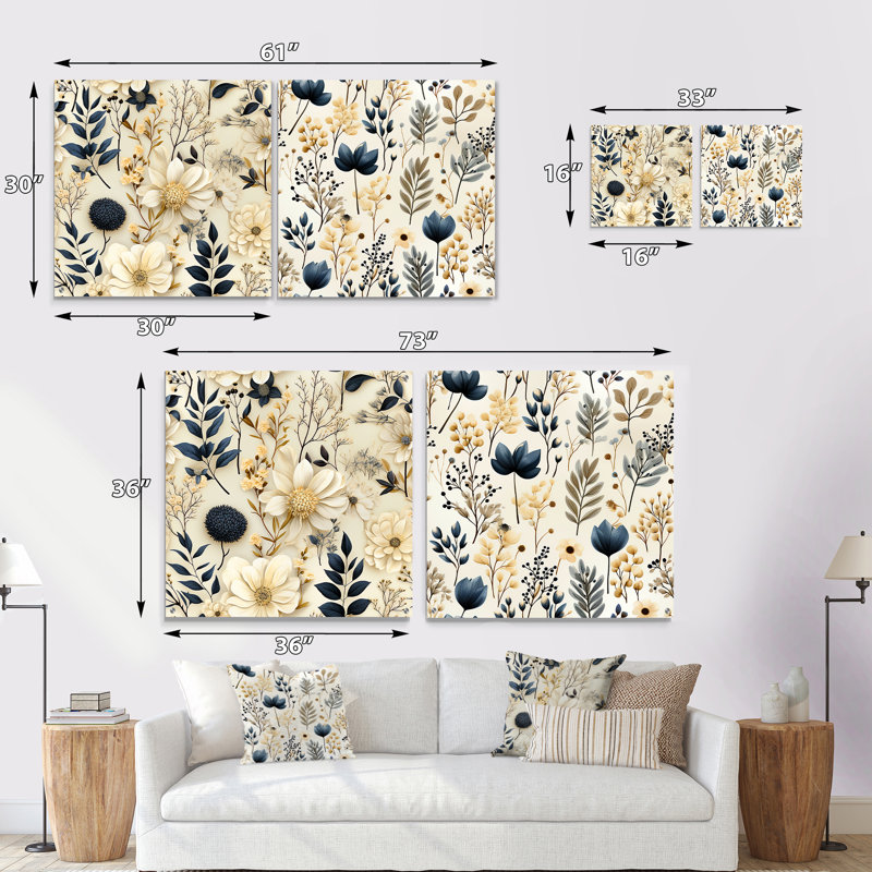 Botanical Sketches II - Ensemble de 2 plantes murales en acrylique, H 16 po x l 33 po