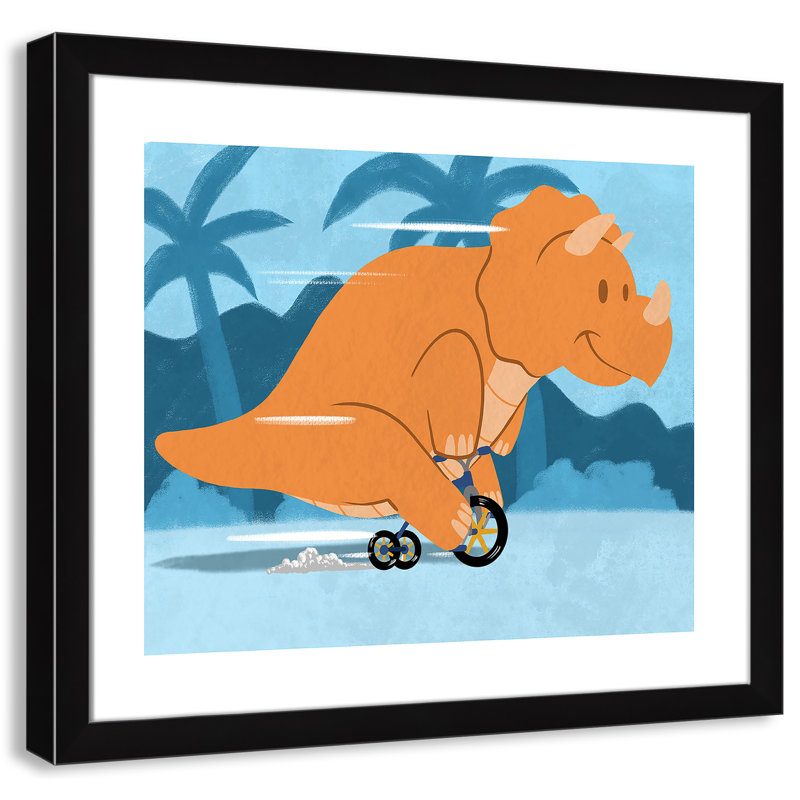 «Riding Dino 2», impression sur papier, H 20,5 po x l 24,5 po x P 0,6 po, Encadré plat noir