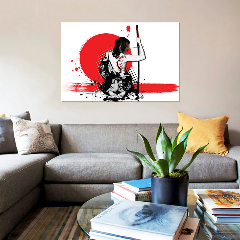 «Trash Polka Femelle Samura» par Niklas Gustafsson - reproduction d'art sur toile tendue, H 12 po x l 18 po x P 1,5 po