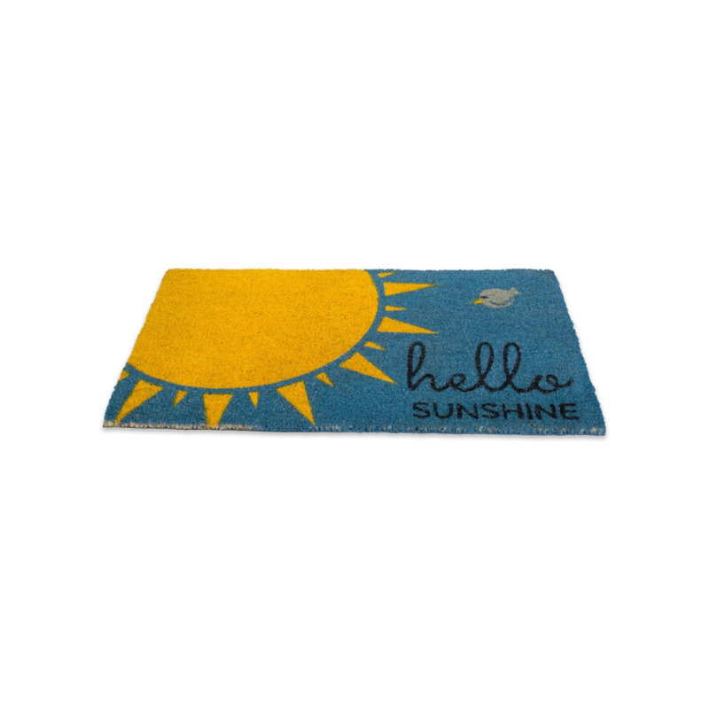 Paillasson Natural Coir, bonjour 17 x 29, Hello Sunshine, bleu