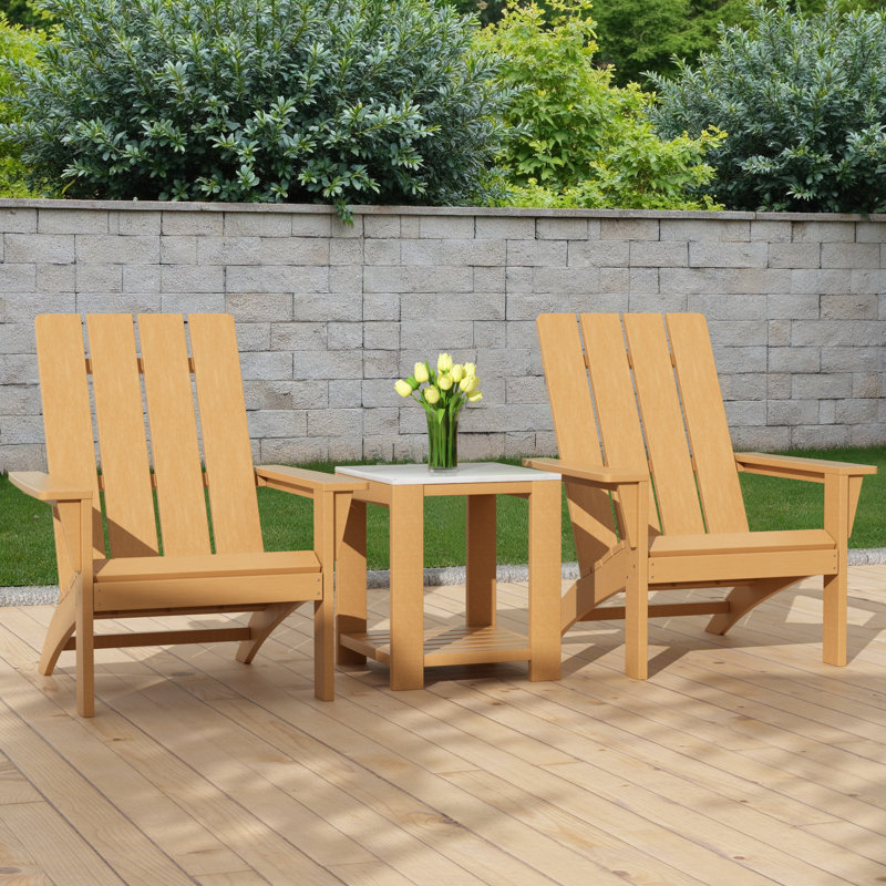Danese 3-Piece All-Weather HDPE Adirondack Chair With Side Table, Brown