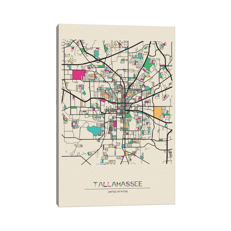 Carte de Tallahassee, Floride par - Toile tendue, H 18 po x l 12 po x 1,5 po