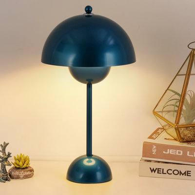 Scandinavian Flowerpot Table Lamp, Modern Blue Mushroom Bedside Lamp for Bedroom, Nordic Danish Accent Lighting for Living Room and Desk