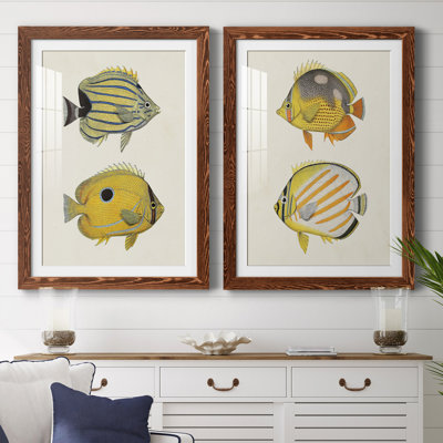 Jaune et gris Fish III Premium encadré mat - prêt à être accroché