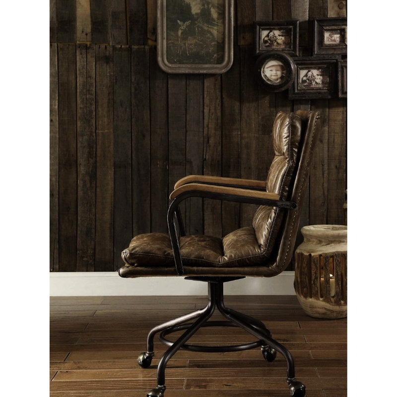 Siège en cuir brun - touche rétro, confortable, chaise en métal pour bureau 4